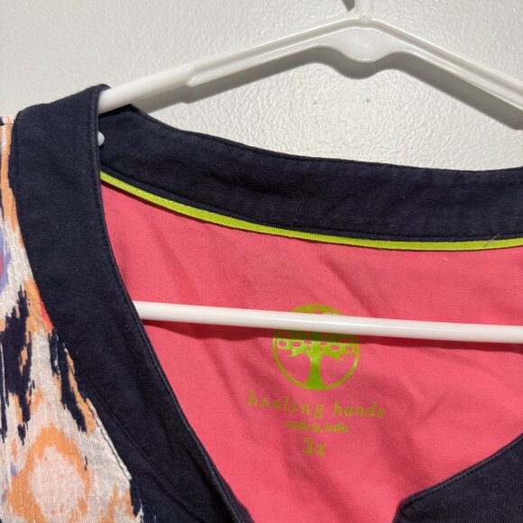 Healing Hands Womens Tunic Top Size 3X Multicolor Ikat Pattern 99% Cotton - Picture 5 of 6